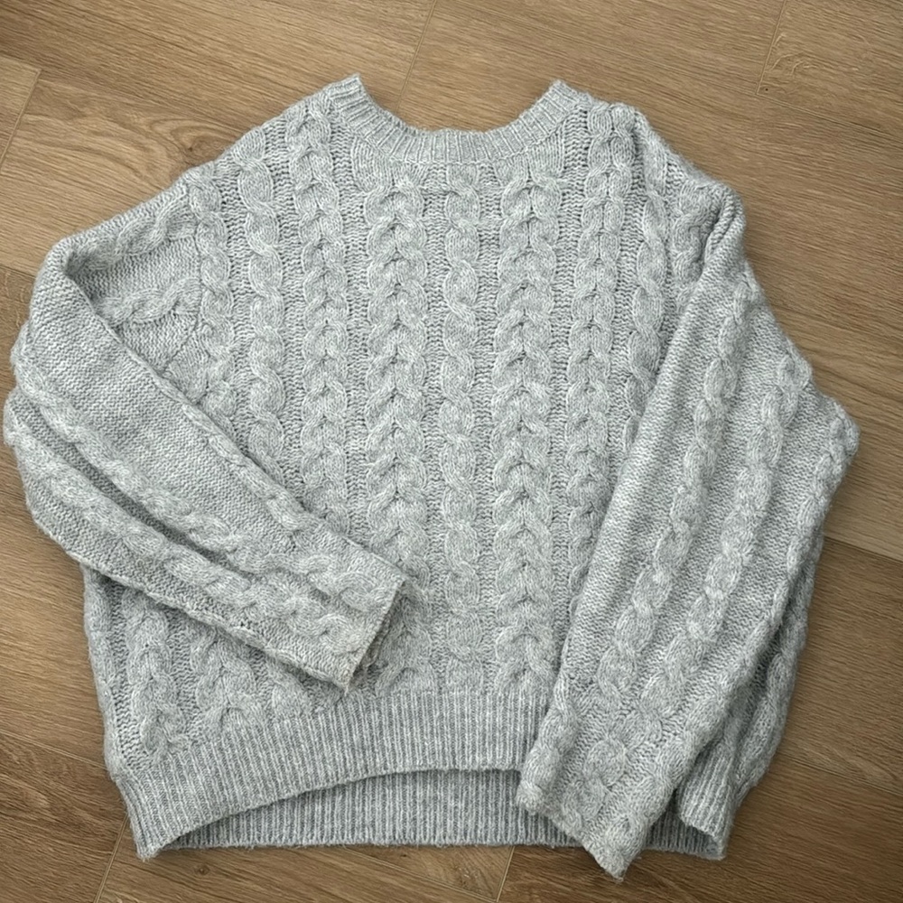oversized grey cable knit sweater